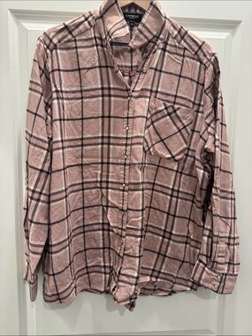 Express Boyfriend Plaid Button-Up in Mauve and Cream